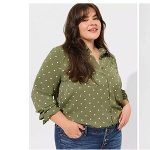 Torrid Olive Green Polka Dot Blouse